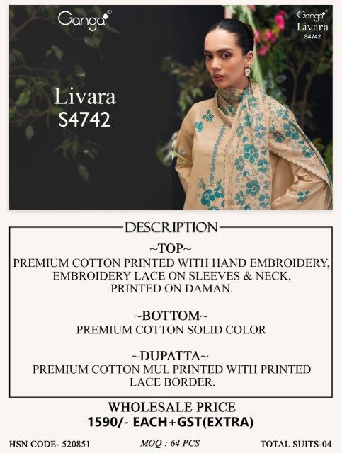 Ganga livara 4742 fancy dress material wholesale in ahmedabad